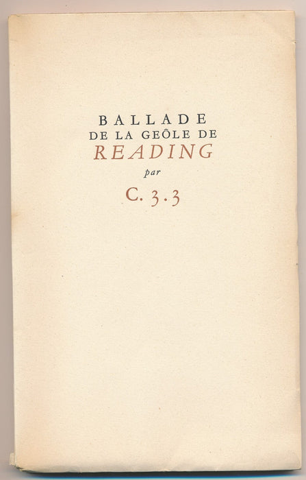Oscar WILDE Ballade de la geôle de Reading EO avec gravure René Ben Sussan 1946