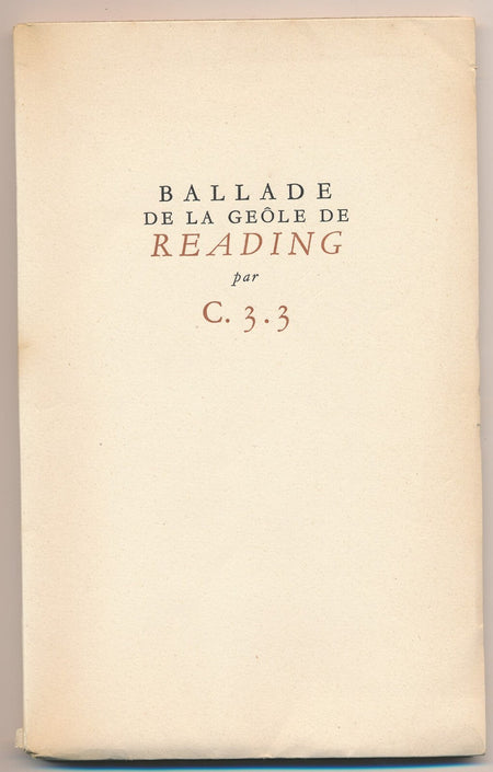 Oscar WILDE Ballade de la geôle de Reading EO avec gravure René Ben Sussan 1946