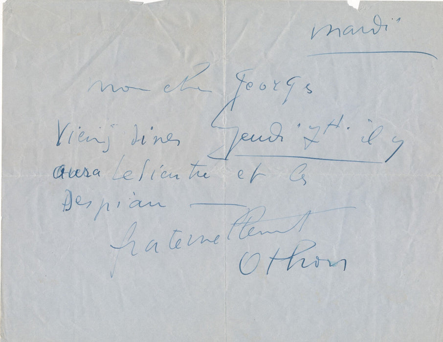 peintre Othon FRIESZ billet autographe signé à "George"  Lesieutre Despiau
