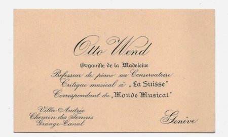 Otto WEND orgue organiste temple de La Madeleine Genève carte visite