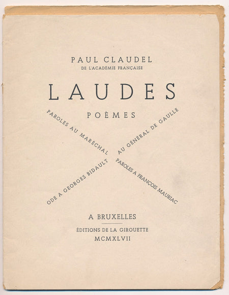 Littérature , poèmes Editions de la Girouette, 1947, numéroté