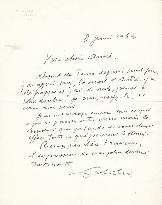 XXe s. affichiste Paul Colin lettre autographe signée l'artiste se souvient