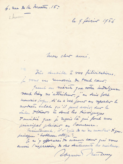 Raymond LHEUREUX 4 lettres autographe signées il est mécontent d'un emplacement