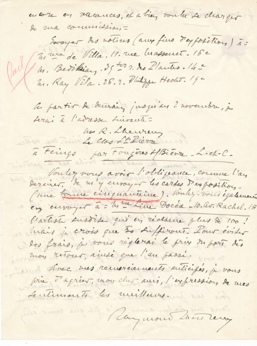 Raymond LHEUREUX 4 lettres autographe signées il est mécontent d'un emplacement