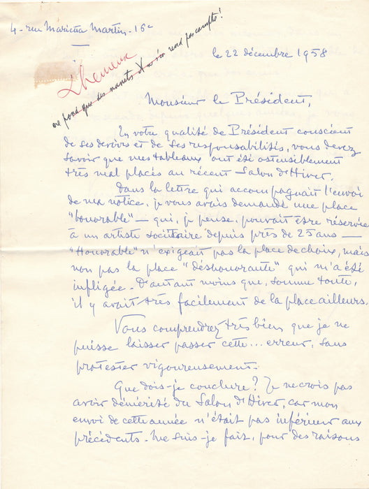 Raymond LHEUREUX 4 lettres autographe signées il est mécontent d'un emplacement