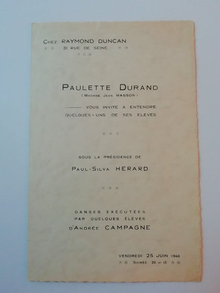  avis de récital piano musique 1948 invitation rue de Seine