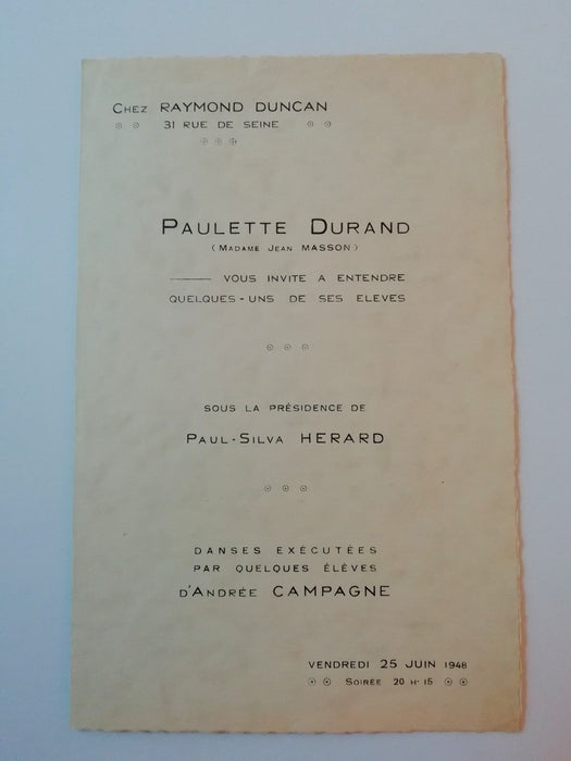  avis de récital piano musique 1948 invitation rue de Seine