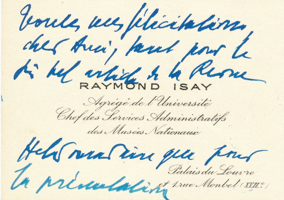 Raymond ISAY historien carte autographe signée palais de la Découverte