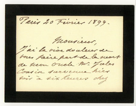 général Raymond de BUTLER 1839-1907 annonce décès de Jules Cousin bibliothécaire
