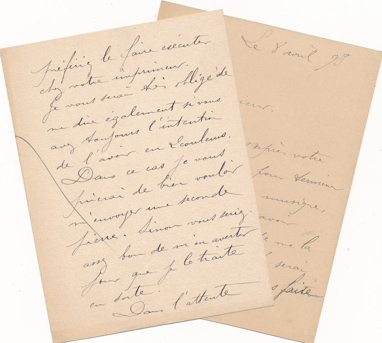 XXe s. illustrateur René Péan 2 lettres autographes signées Petits Polichinelles