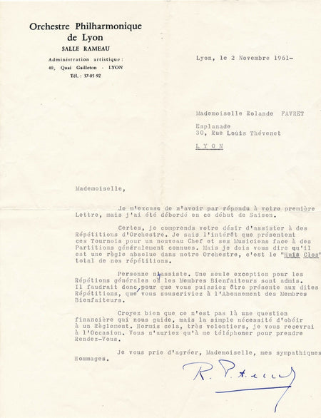 Chef Orchestre musique Robert Proton de la Chapelle correspondance femme Tzipine