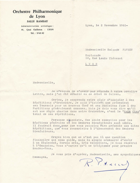 Chef Orchestre musique Robert Proton de la Chapelle correspondance femme Tzipine