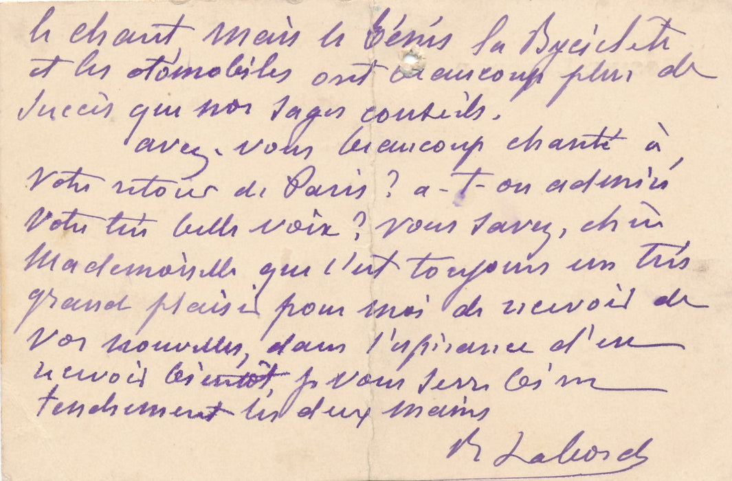 Rosine Laborde artiste lyrique carte autographe signée