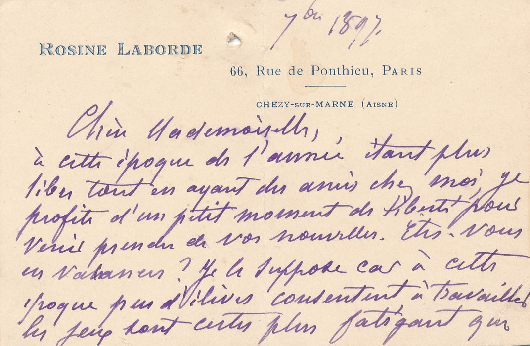 Rosine Laborde artiste lyrique carte autographe signée
