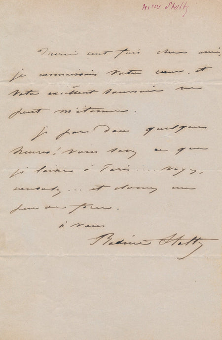 2 lettres autographes signées Rosine STOLTZ part chercher du repos