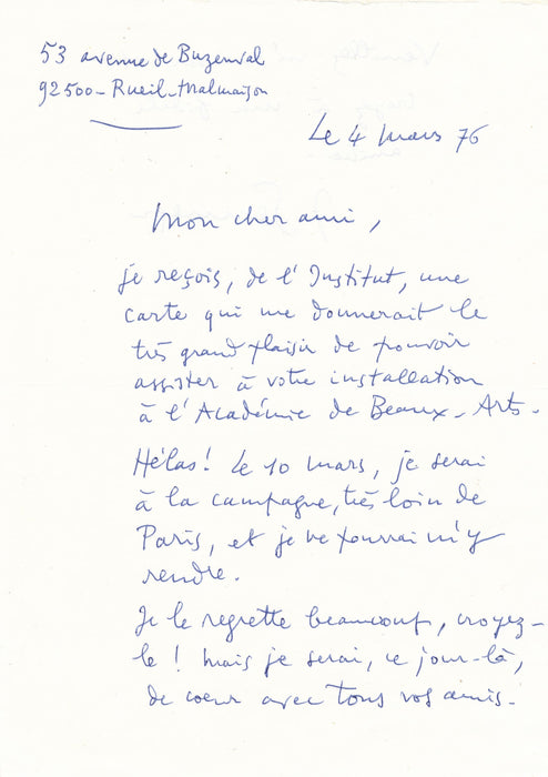 XXe s. SENNEP caricaturiste lettre autographe signée Académie