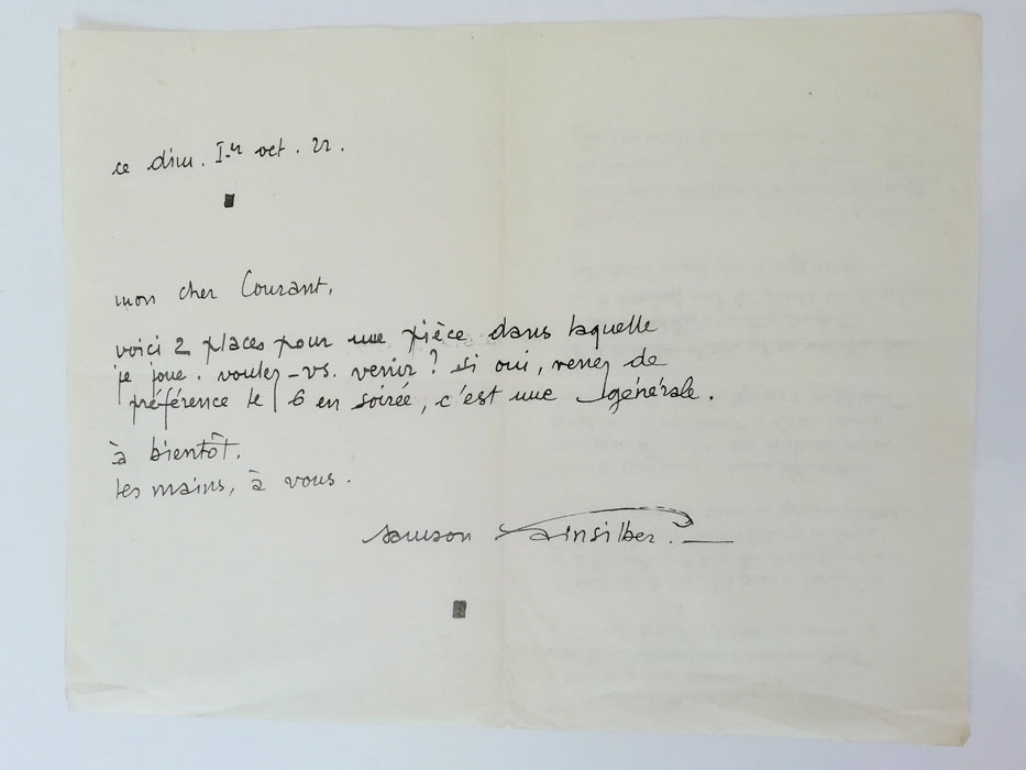 ET poème autographe Paul-Courant religion