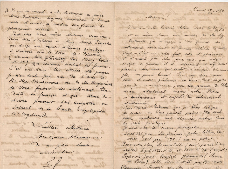 Pologne autographe signée Femme bibliographie