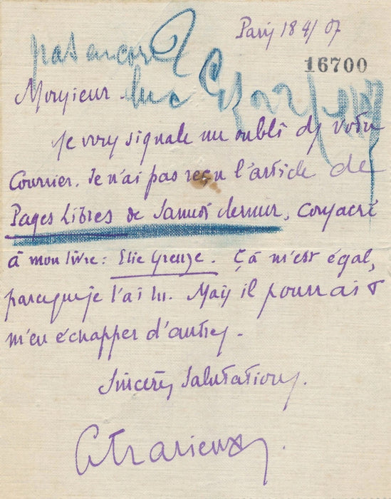 Gabriel TRARIEUX roman Elie Greuze lettre autographe signée