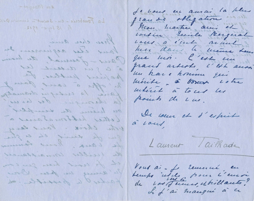 Laurent TAILHADE s'offre à Paris Journal Lettre autographe signée Emile Bergerat