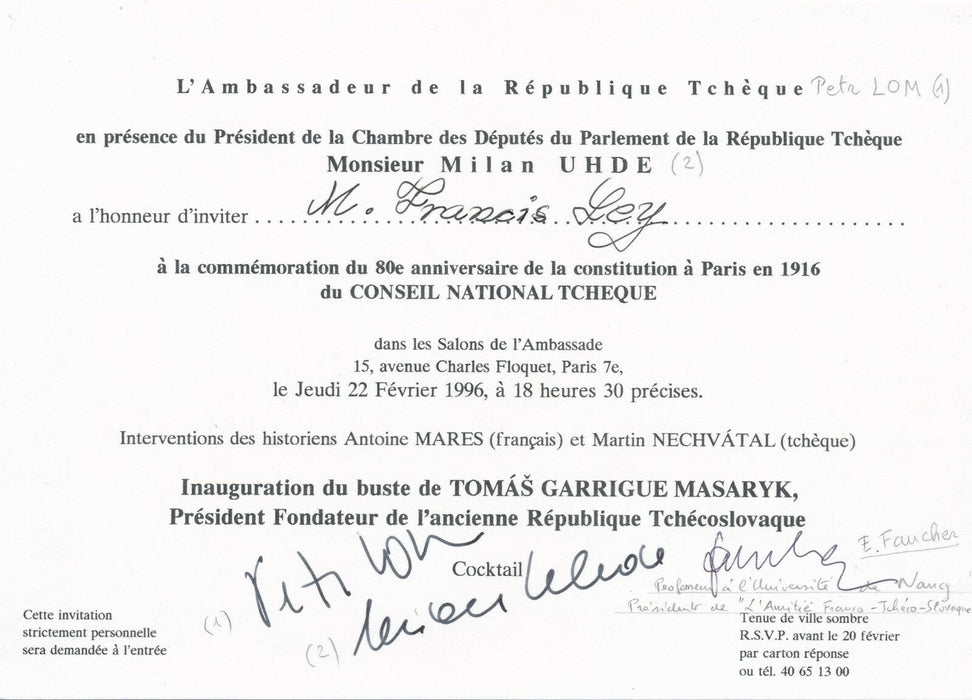 République tchèque Milan UHDE Petr LOM signatures autographe 80e anniversaire