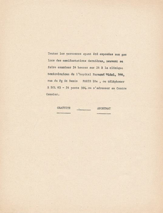 Tract de mai 1968 gaz lacrymogène manifestant gazés