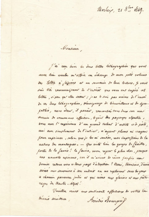 Lettres à Scipione Victor Amédée Bourgeois Bretagne Savoie autographe signé