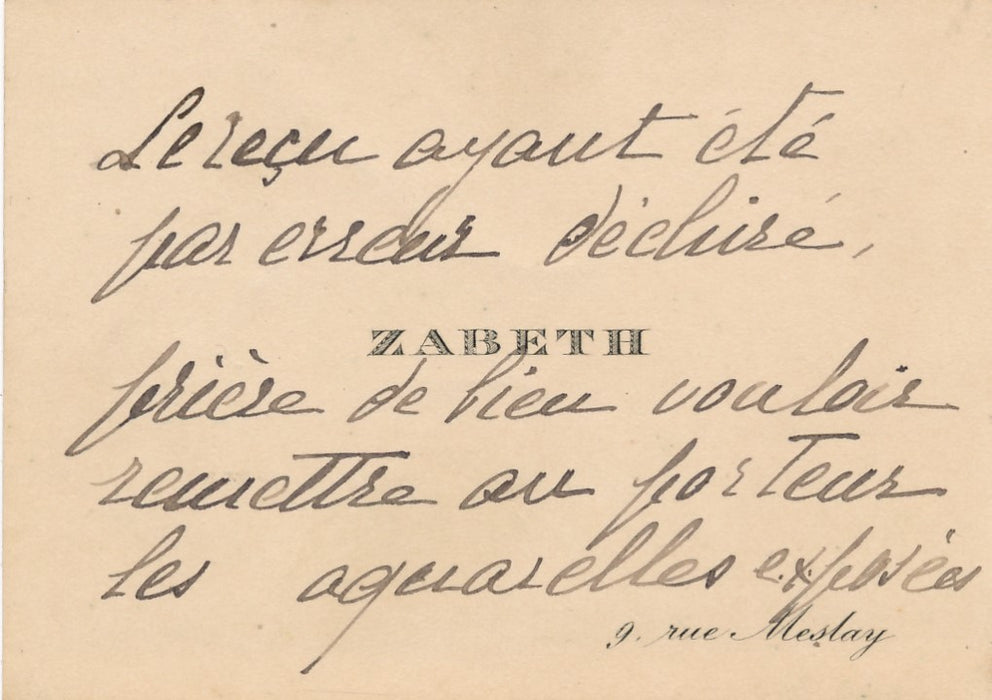 Élisabeth Zabeth peintre aquarelliste 2 cartes visite autographe 1 signée