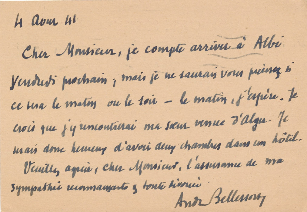 écrivain André Bellessort son voyage à Albi correspondance 4 documents autographes signés