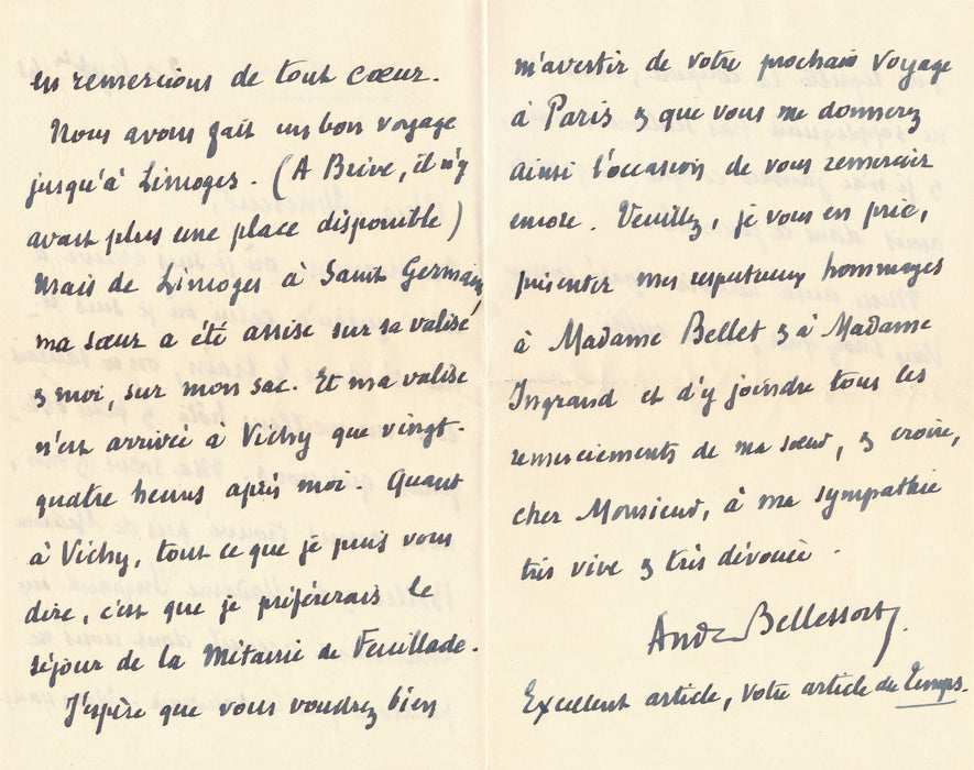 écrivain André Bellessort son voyage à Albi correspondance 4 documents autographes signés