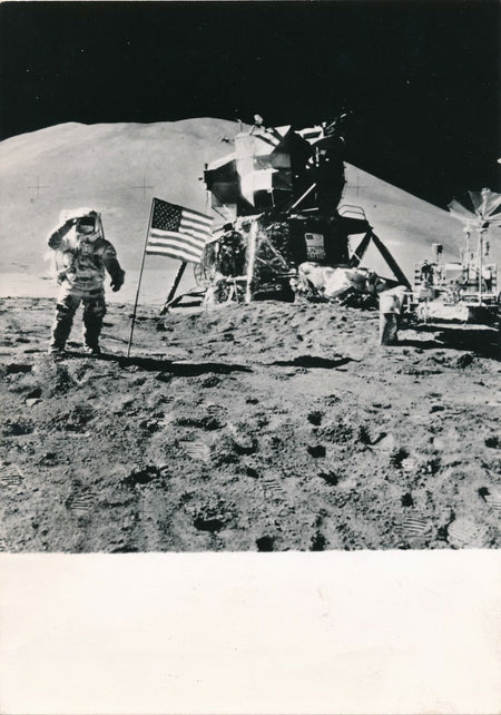 Apollo 15 1971 tirage presse époque James IRWIN  drapeau américain photo 