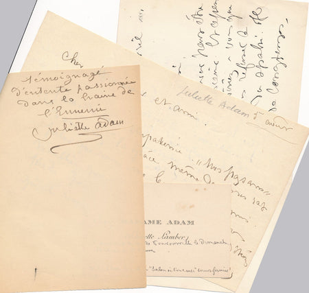 Lot Juliette ADAM écrivaine féministe 3 documents autographes et carte visite