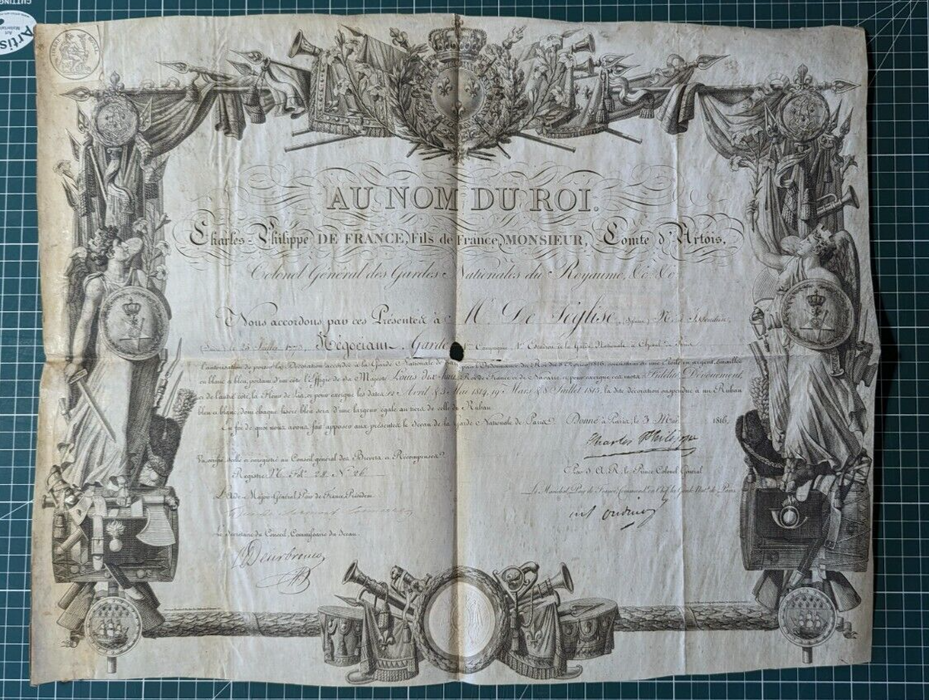 Brevet Garde nationale Sylvain Séglise 1816 Clermont-Tonnerre autographe