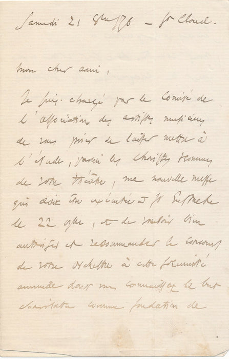 Charles GOUNOD Lettre autographe signée Messe du Sacré-Coeur de Jésus