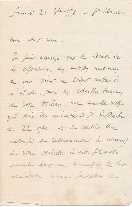 Charles GOUNOD Lettre autographe signée Messe du Sacré-Coeur de Jésus