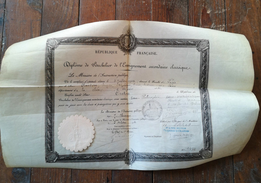 diplome bachelier 1902 philosophie mathématique signatures époque