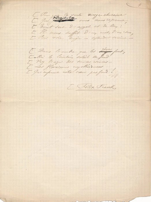 Félix FRANK poème autographe signé 3 p. et demie Les Vieux Printemps