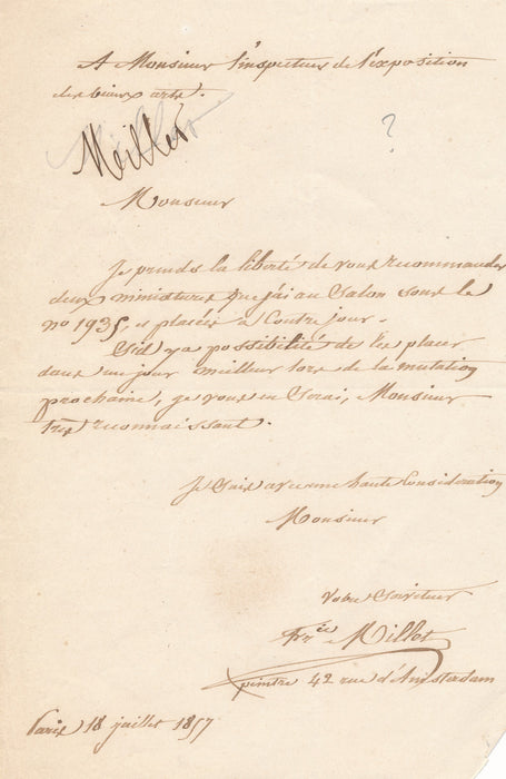 XIXe s. peintre Frédéric MILLET deux miniatures au Salon lettre autographe signée 1857