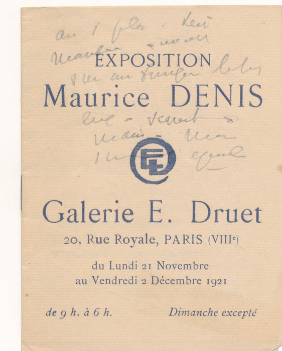 galerie Druet brochure exposition Maurice Denis 1921