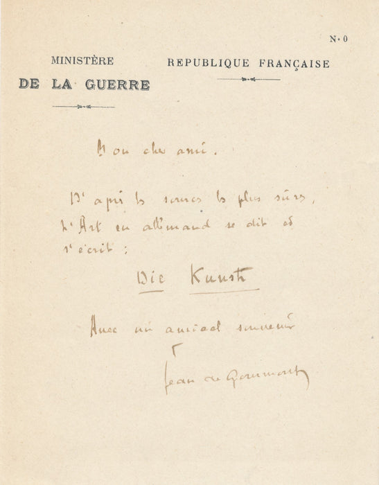 Jean de GOURMONT l'art en allemand lettre autographe signée