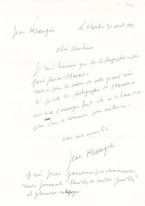 XXe s. Jean Messagier lettre autographe signée lithographie catalogue