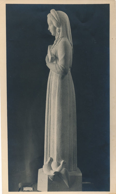 Sculpture Jeune femme aux colombes tirage argentique époque Marc Vaux cachet dos