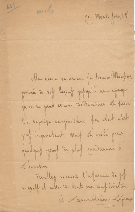 XIXe s. Ossian Larévellière Lépeaux lettre autographe signée à Auguste Chrétien peintre