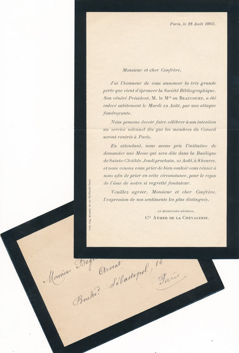 marquis de Beaucourt Société bibliographique documents dont faire part décès