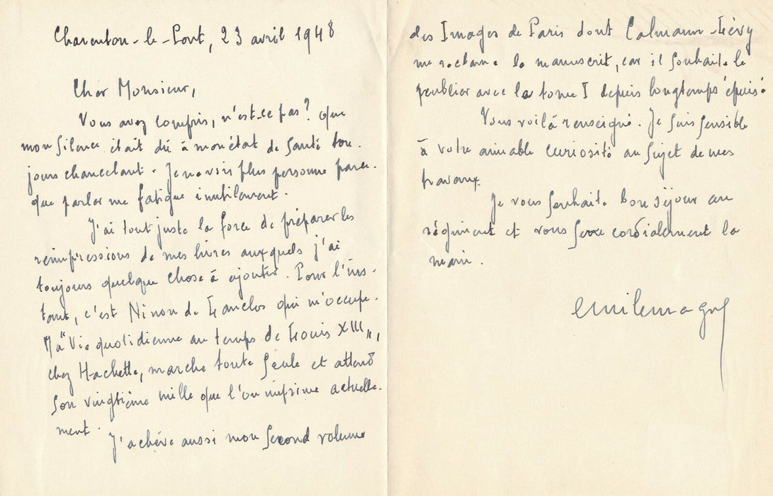 Émile MAGNE écrivain historien littérature correspondance autographe signée