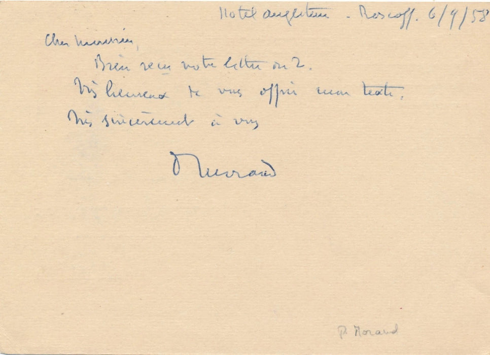 Paul MORAND 2 cartes autographes signées : il est d'accord pour texte sur Léon Paul Fargue