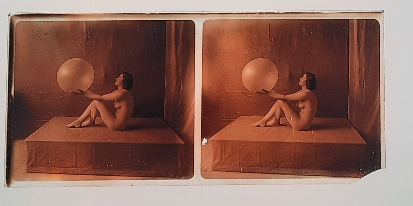 Etude nu sexy 2 stereos époque v. 1920 positif verre sépia photo photographie