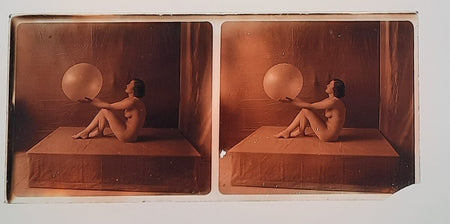Etude nu sexy 2 stereos époque v. 1920 positif verre sépia photo photographie