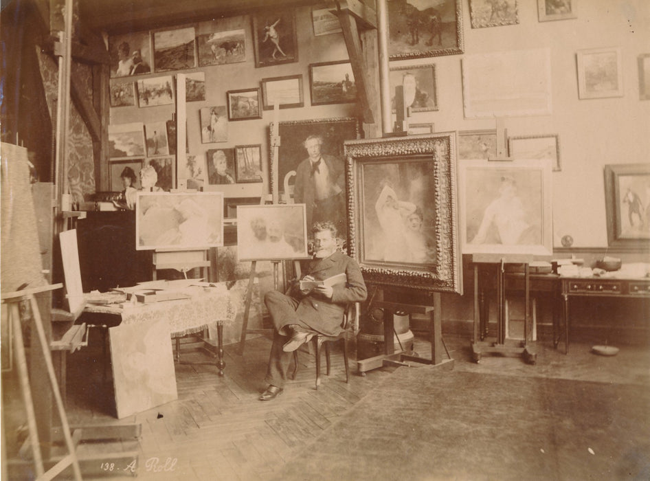 peintre Alfred Roll dans son atelier photo photographie albumine beau format
