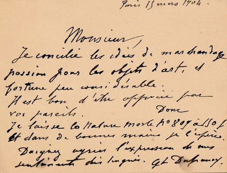 art Georges Dufrenoy Carte autographe signée 1904 vente tableau amusant